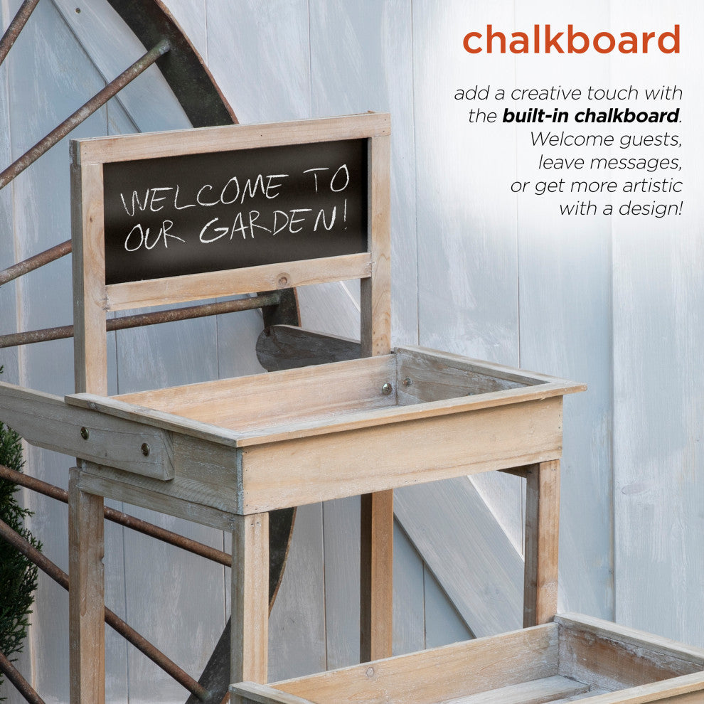 Alpine Wooden Cart Plant and Display Stand With Chalkboard, 34"Tall