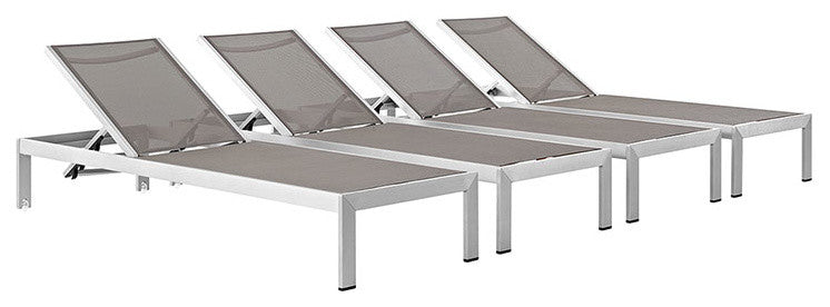 Shore Chaise Outdoor Patio Aluminum Set of 4 EEI-2473-SLV-GRY-SET
