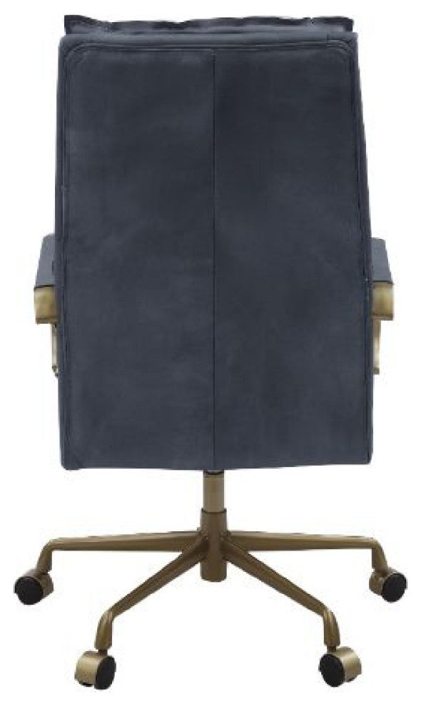 Benzara BM268940 Office Chair With Leatherette Seat and Tufted Details, Gray