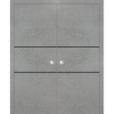 French Double Pocket Doors 48x96 | Planum 0014 Concrete with  | Kit Trims Rail