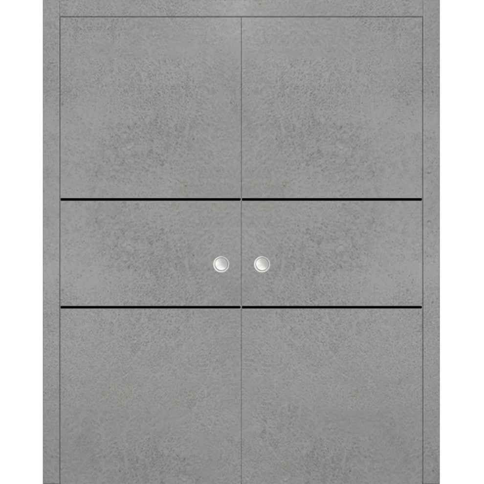 French Double Pocket Doors 48x96 | Planum 0014 Concrete with  | Kit Trims Rail