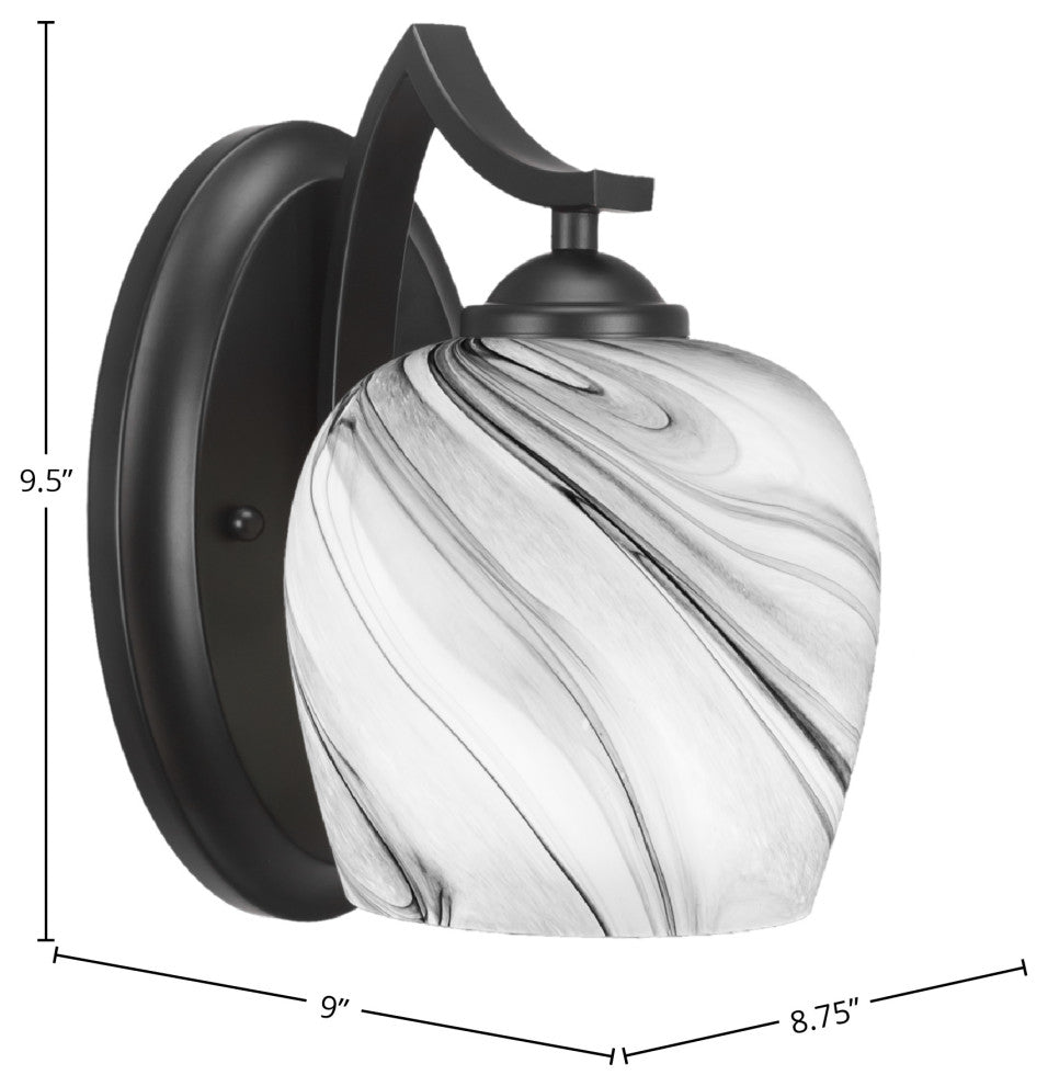 Zilo Wall Sconce Shown, Matte Black Finish, 6" Onyx Swirl Glass