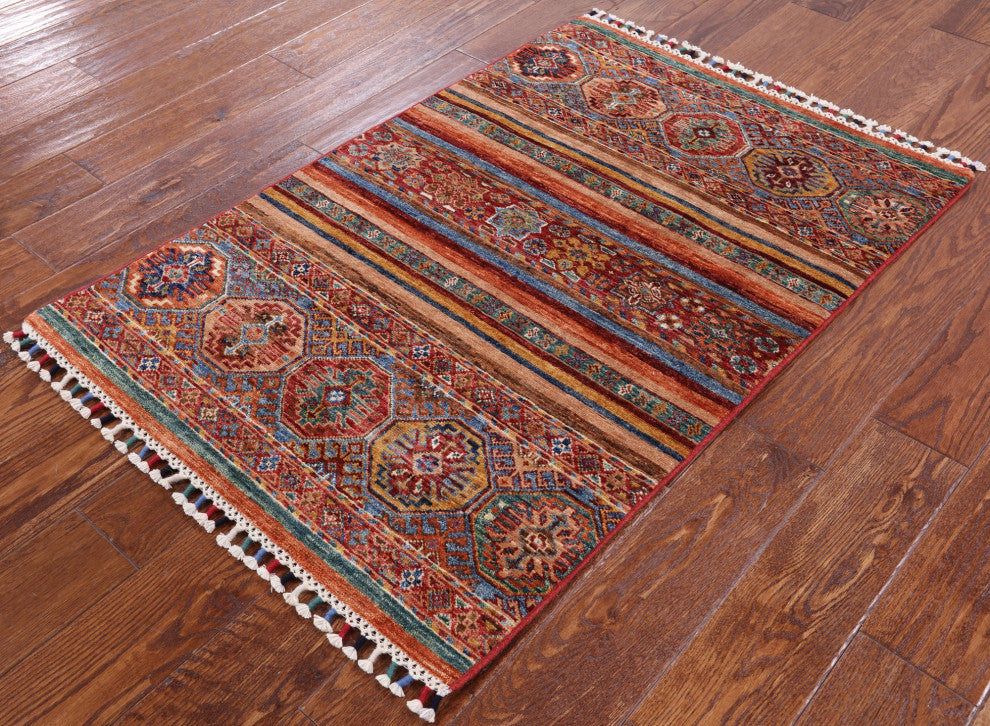Khorjin Super Kazak Hand Knotted Rug 2' 8" X 3' 11" Q5172