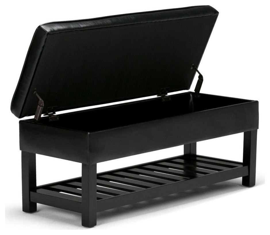 Cosmopolitan Storage Ottoman Bench With Open Bottom, Midnight Black Faux Leather