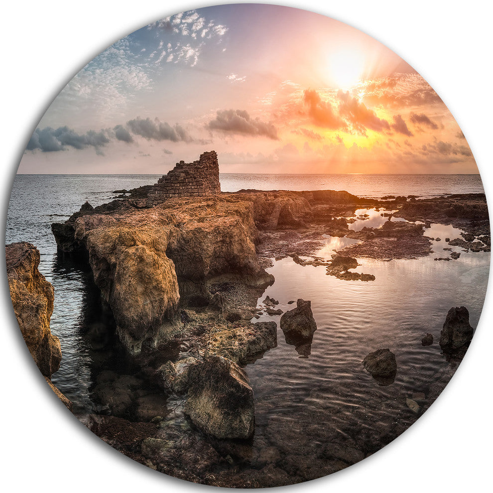 Sunset Over Rocky African Coast, Beach Round Wall Art, 23"