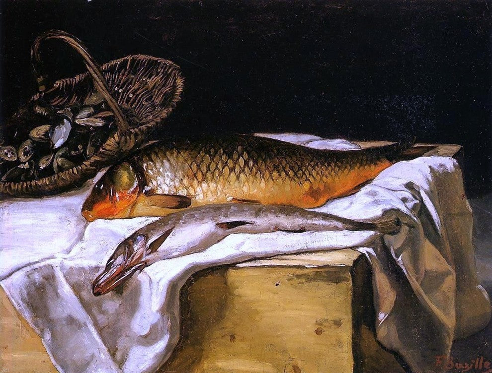 Jean Frederic Bazille Still Life With Fish, 21"x28" Wall Decal
