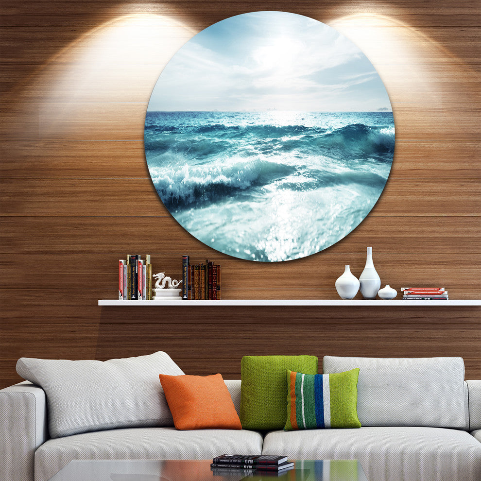 Seychelles Beach At Sunset, Seashore Round Metal Wall Art, 23"