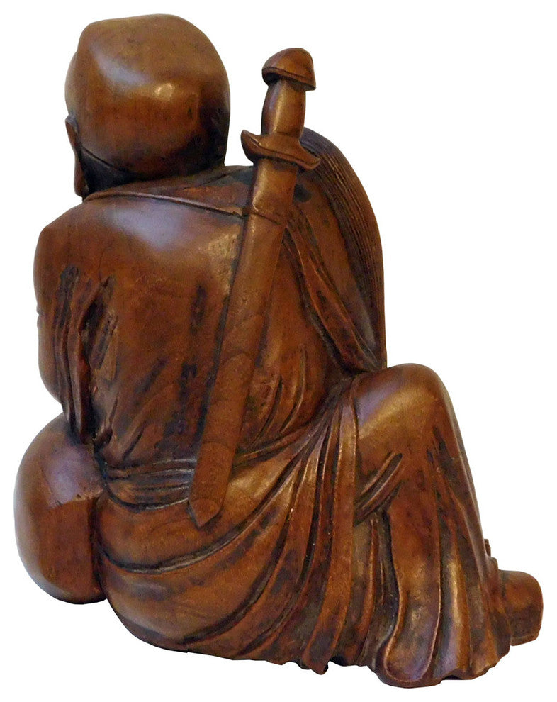 Vintage Wood Chinese Eight Immortals L Dongbin With Whip and Sword Statue