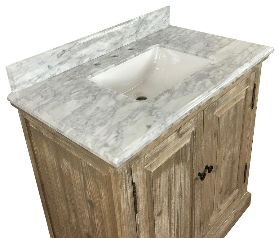 Kent Single-Sink Bathroom Vanity With Carrara White Marble Top, 36"