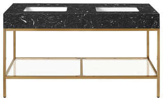 Marmo Bathroom Vanity, Black, 60" Wide, Brushed Brass Finish