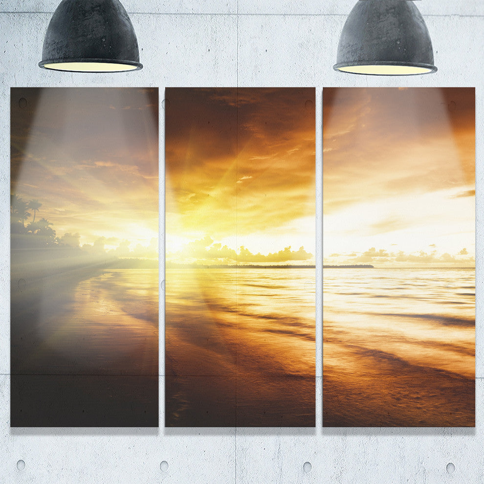"Breathtaking Yellow Caribbean Beach" Metal Wall Art, 3 Panels, 36"x28"