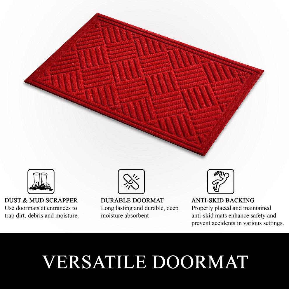 A1HC Superior Absorbant Polypropylene Doormat, Red Checkered, 24"x36"