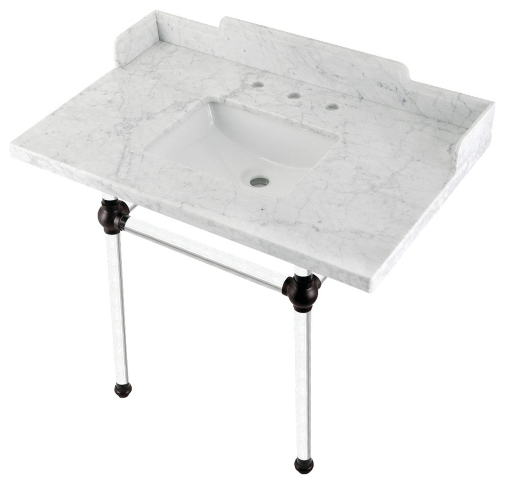Kingston Brass LMS3630MASQ5 36" Carrara Marble Console Sink, Acrylic Legs
