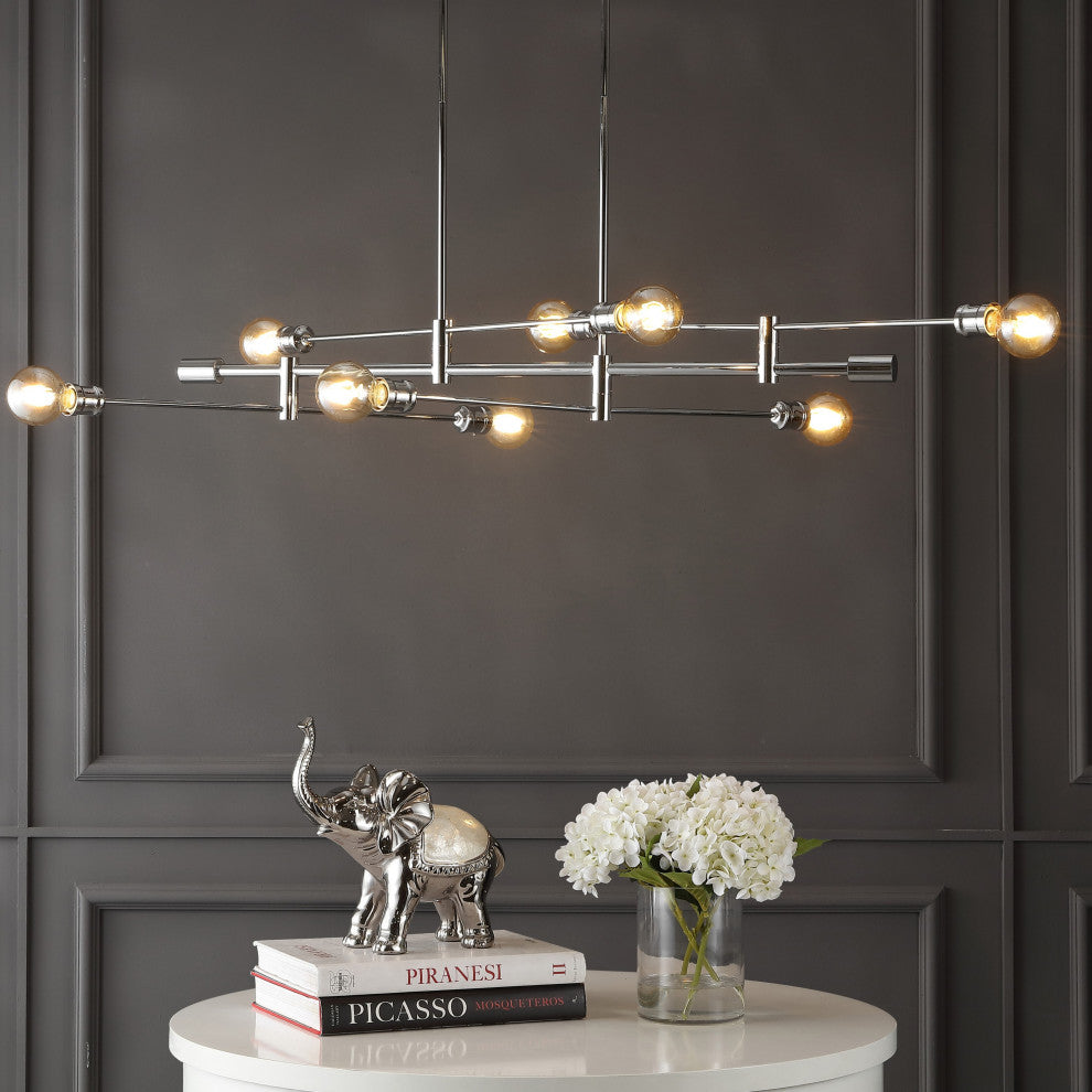 Atlas 6-Light Modern Vintage Iron Arm-Adjustable LED Chandelier, Chrome, 63"