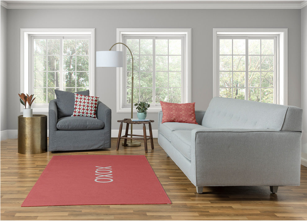 XOXO Valentines Chenille Rug, Coral, 4'x6'