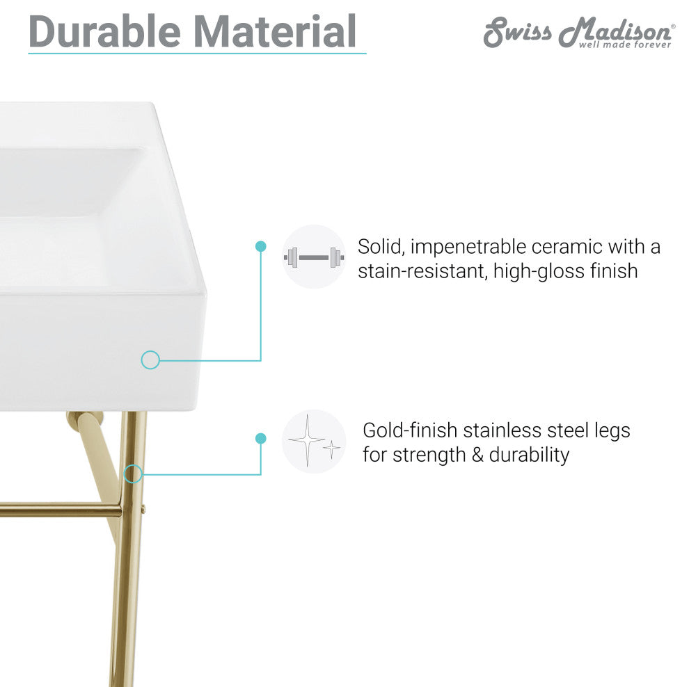Claire 40" Ceramic Console Sink White Basin Gold Legs