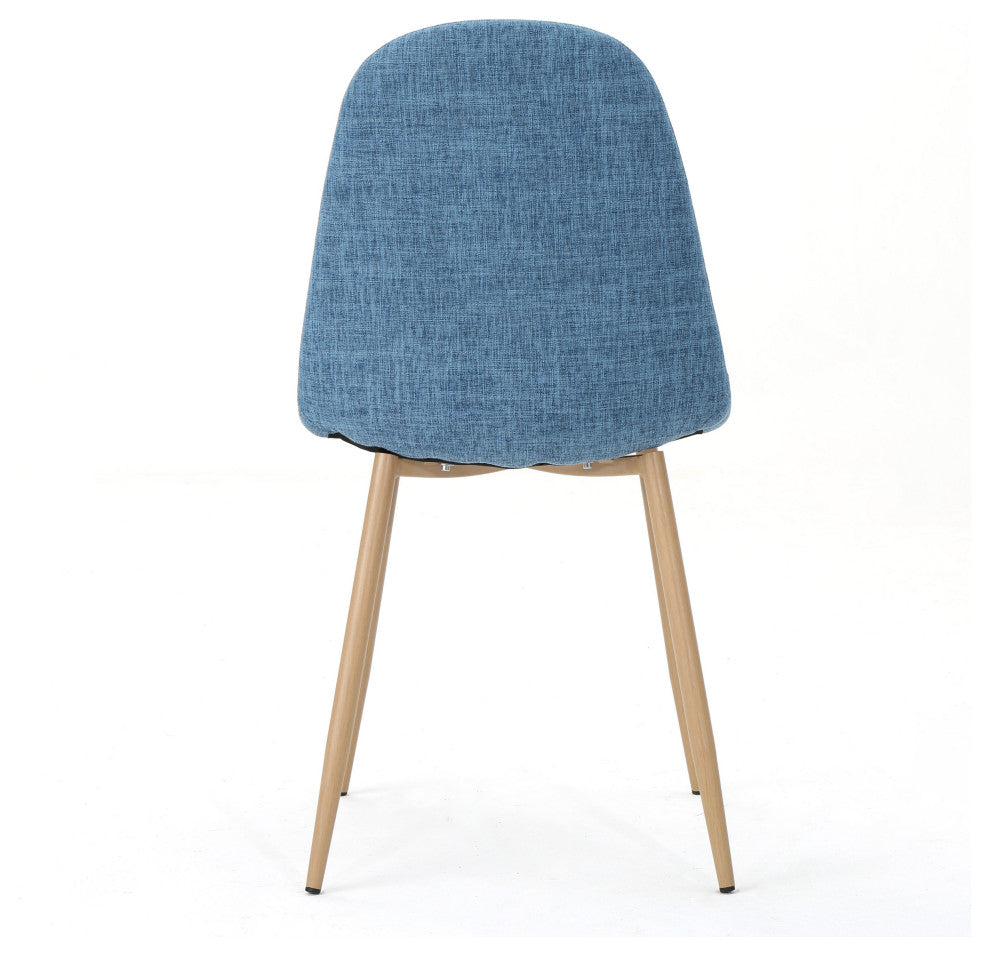 GDF Studio Resta Fabric Dining Chairs With Wood Finished Metal Legs, Set of 2, Muted Blue/Light Brown