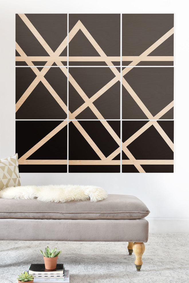 Deny Designs Vy La Black and White Lines Wood Wall Mural, 4'x4'