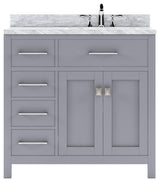Caroline Parkway 36" Single Vanity in Gray with Marble Top and Round Sink