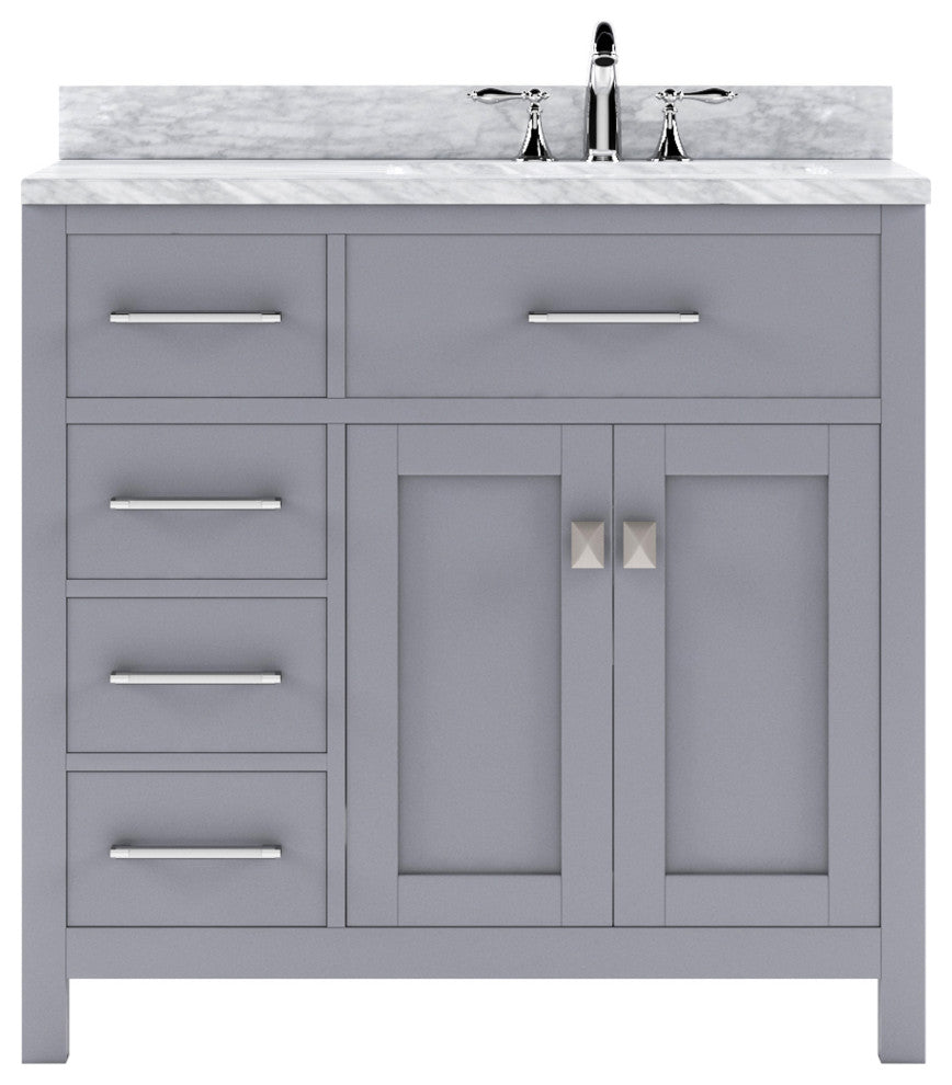 Caroline Parkway 36" Single Vanity in Gray with Marble Top and Round Sink