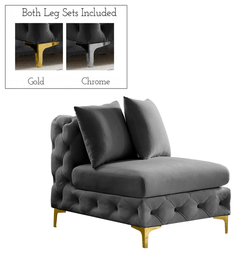 Tremblay Velvet Upholstered Armless Chair, Grey