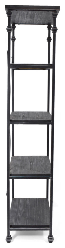 Annabelle Industrial Four Shelf Bookcase, Gray Finish, Pewter Finish