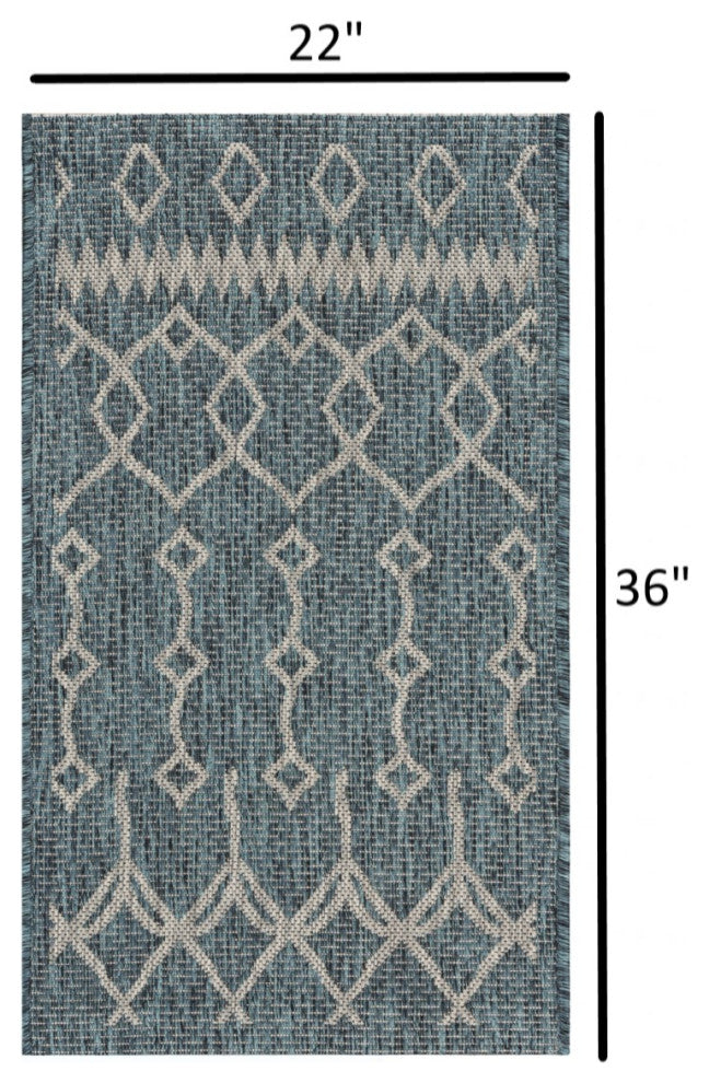 2' X 3' Blue And Gray Indoor Outdoor Area Rug