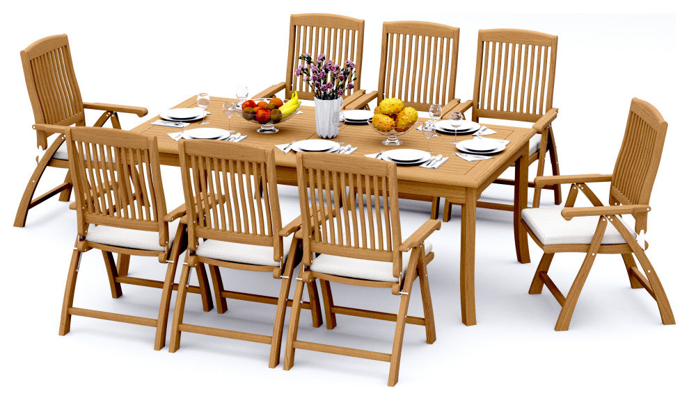 9-Piece Outdoor Teak Dining Set: 83" Rectangle Table, 8 Marley Arm Chairs