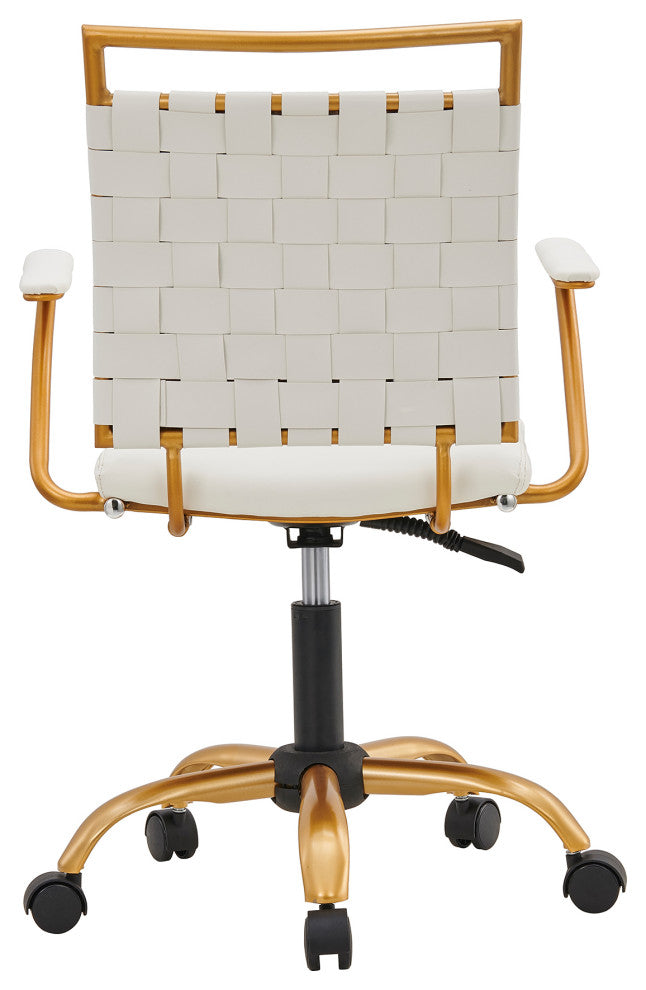 LUXMOD Classy Goldtone Adjustable Swivel Ergonomic Desk Chair, White