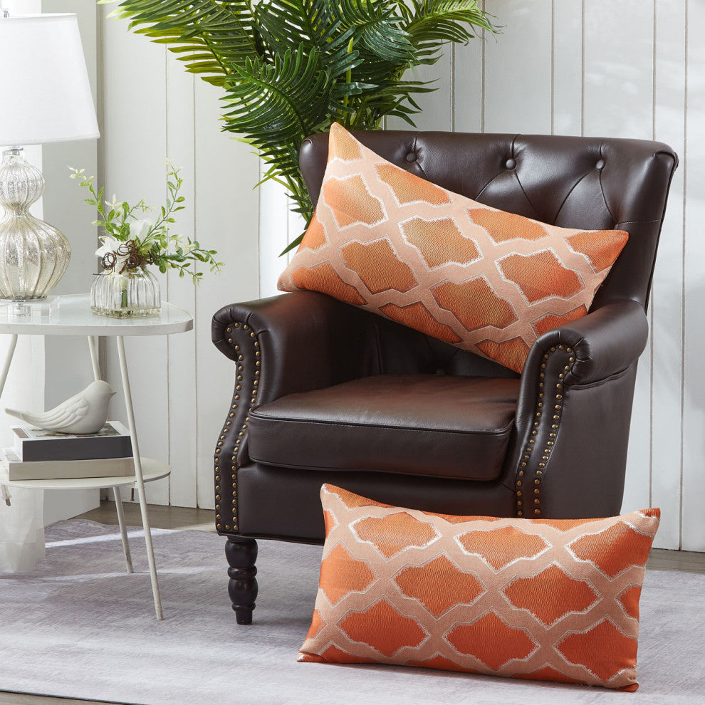 Safi Jacquard Lumbar 2 Pieces Pillow Shell Set, Burnt Orange, 14"x26