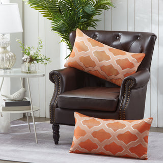 Safi Jacquard Lumbar 2 Pieces Pillow Shell Set, Burnt Orange, 14"x26
