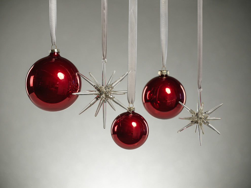 Starburst Glass 3D Hanging Ornaments, Set of 4, 4.75"