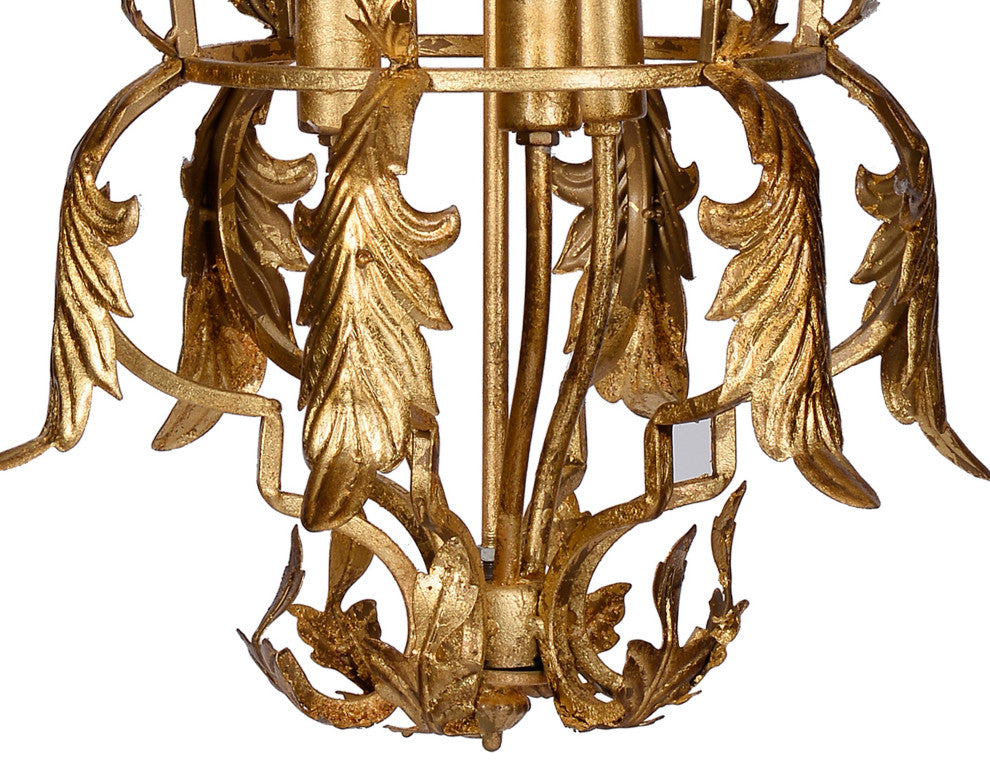 Benzara BM285187 Luxury Grade 3 Light Chandelier, Acanthus Leaf, Gold Finish