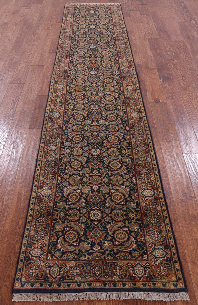 2' 5" X 12' 1" Runner Persian Hill Herati Hand Knotted Wool Rug - Q7157
