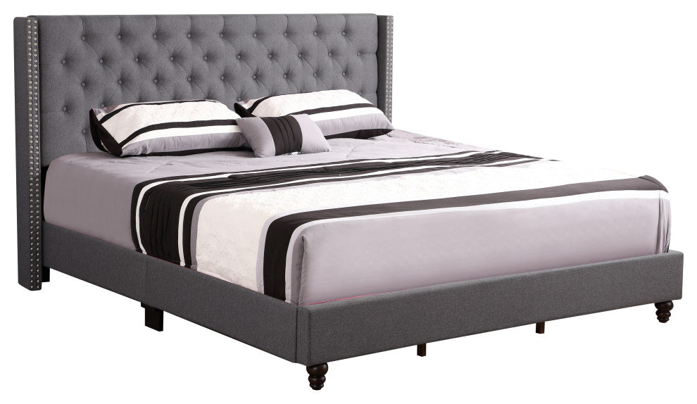 Miranda Upholstered Twill Bed, Light Gray, King