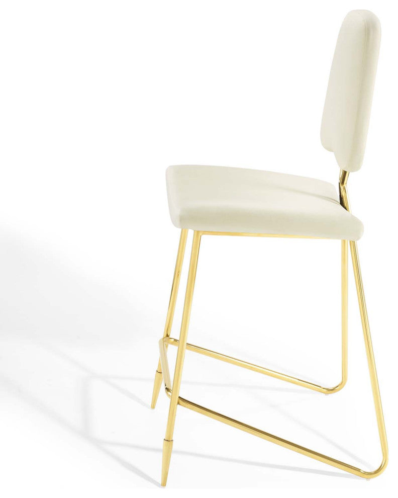 Bar Stool Chair Barstool, Set of 2, Velvet, Metal, Ivory White, Modern, Bar Pub