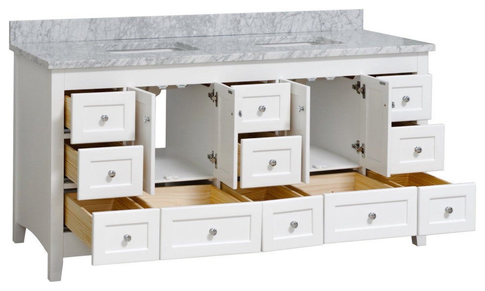 Abbey 72" Double Bath Vanity, White, Carrara Marble
