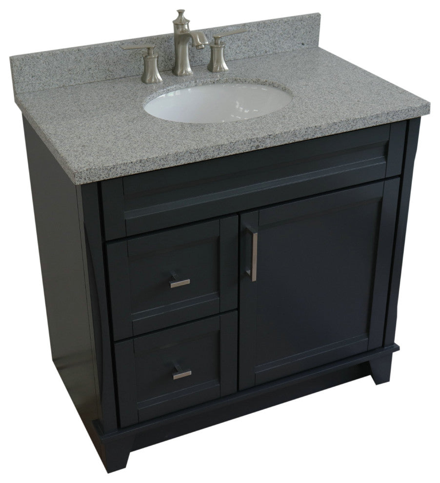 37" Single Sink Vanity, Dark Gray Finish With Gray Granite