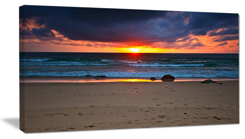 "Dramatic Colorful Sky Over Beach" Seashore Wall Art, 32"x16"