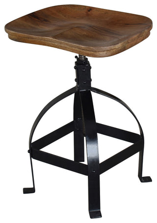 Bare Decor Keg Counter Swivel Stool, Solid Wood and Black Metal
