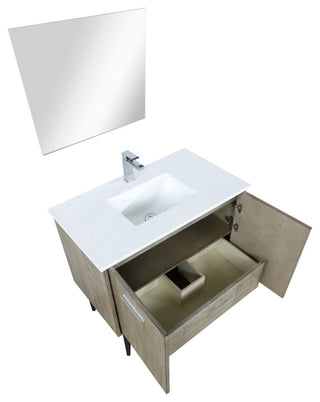 36" Bathroom Vanity, Monte Chrome Faucet Set, and 28" Frameless Mirror