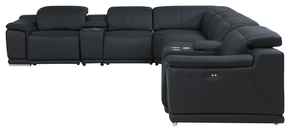 Federico 8-Piece L-Shaped Top Grain Italian Leather Sectional-4 Power Recliners, Black