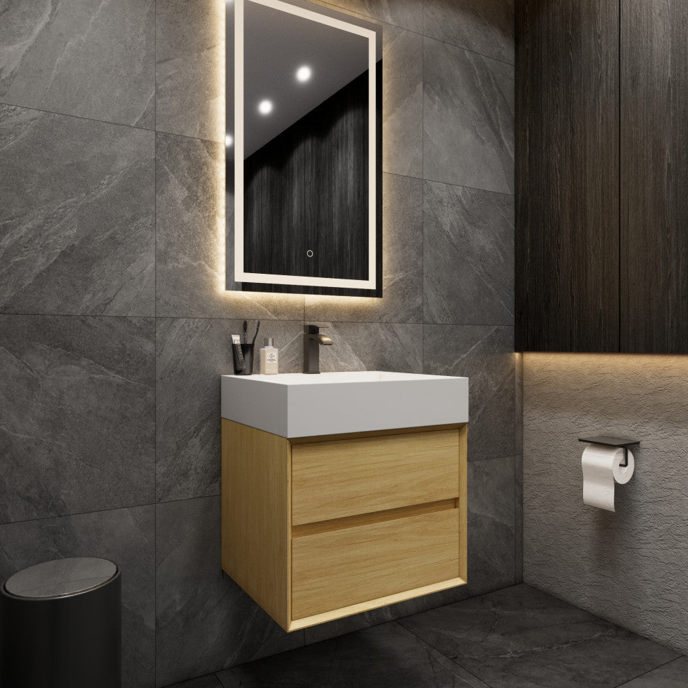 MAX 24" Floating Bath Vanity With Acrylic Sink, Teak Oak