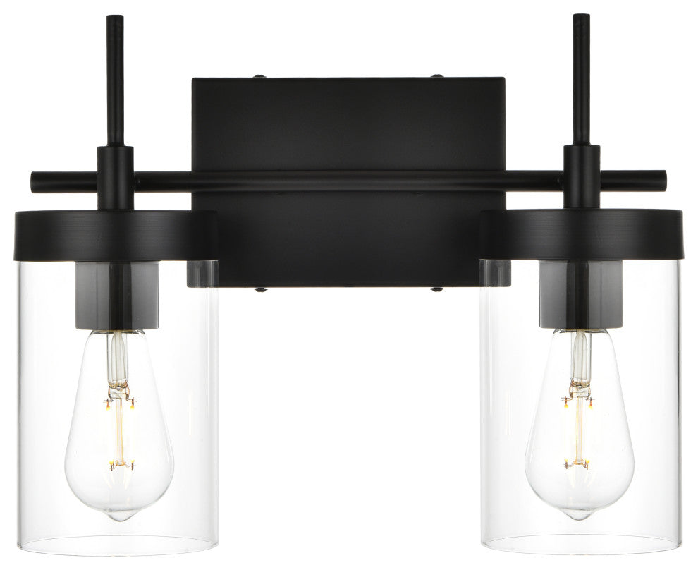 2 Light Black And Clear Bath Sconce
