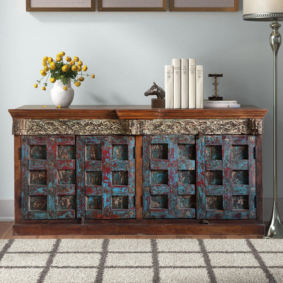 Consigned Farmhouse Buffet Cabinet Storage Sideboard Four Doors Credenza