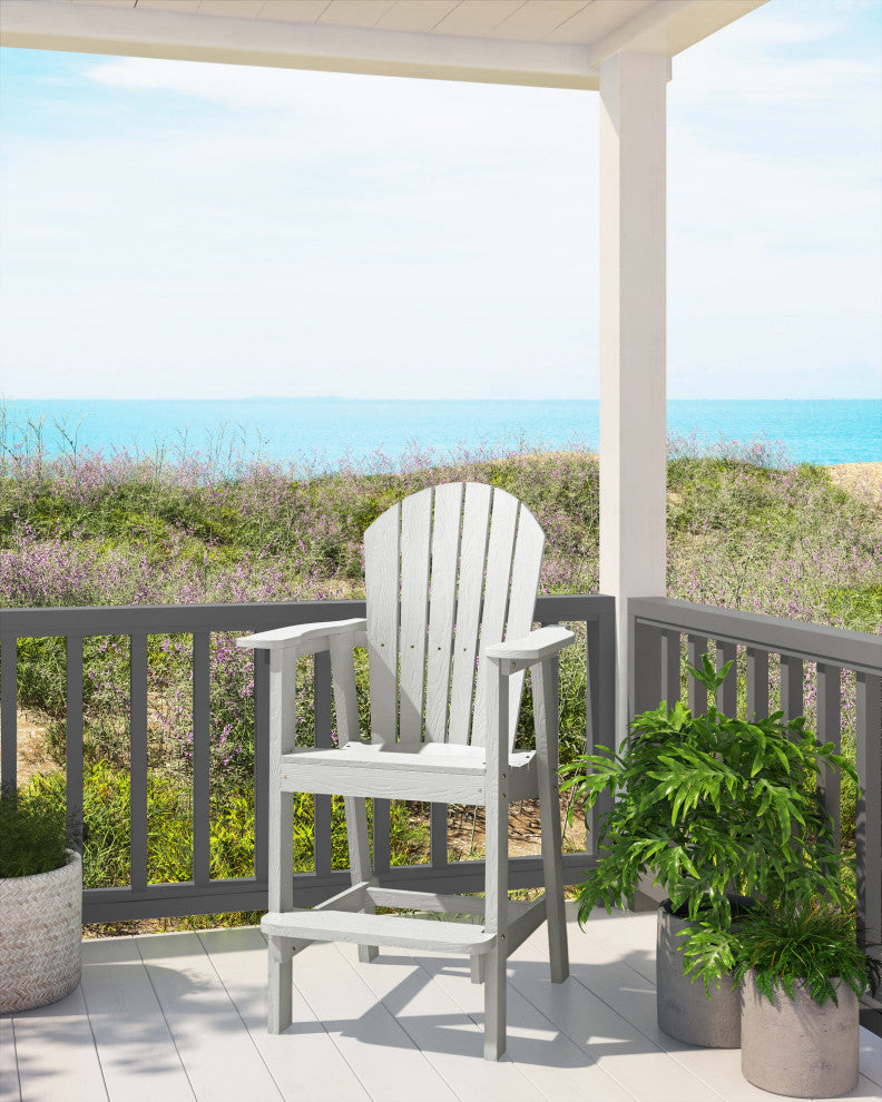 Rustic Adirondack Chairs Outdoor BarStools with Hight Back Design, White
