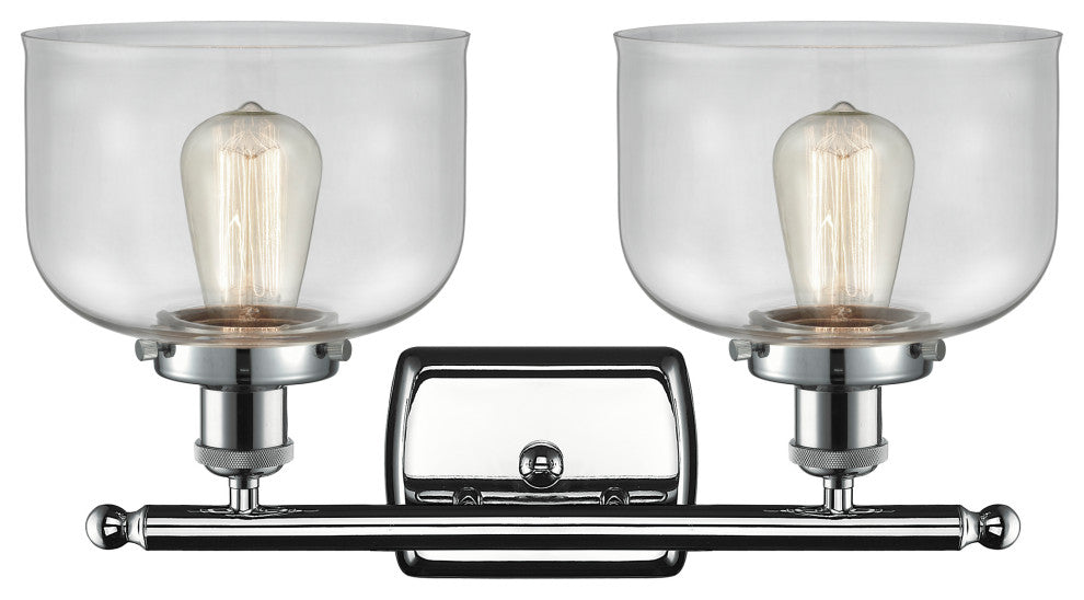 Large Bell 2-Light Bath Vanity-Light, Polished Chrome, Clear