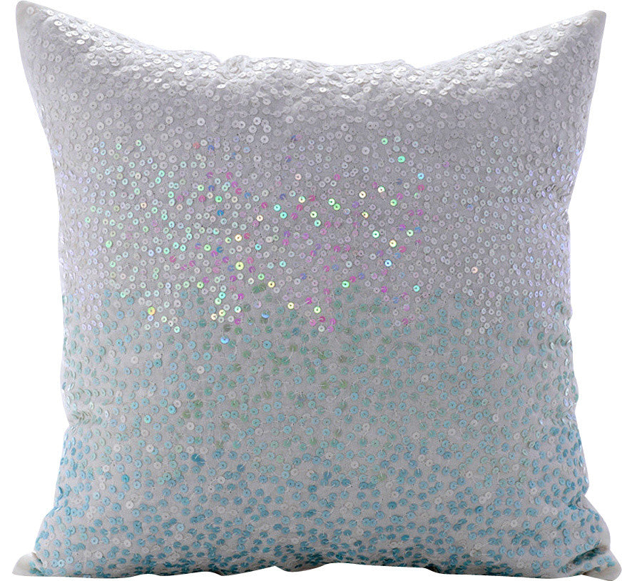 Blue Decorative Pillow Covers 18"x18" Silk, Frozen Sparkles