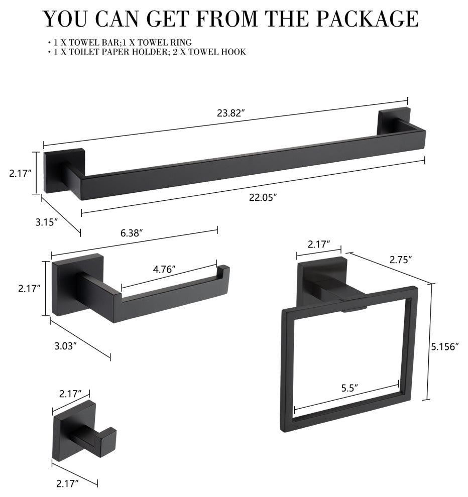 5-Piece Decorative Bathroom Hardware Set , Matte Black