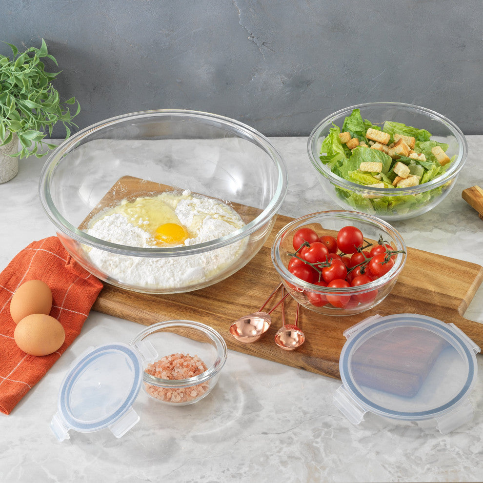 JoyFul Glass Mixing Bowl Set with Airtight Lids - Black, Clear/Black